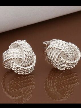NWT Silver Mesh Knot Stud Earrings